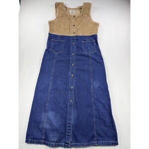 VTG Womens Studio 25 Button Front Dress Corduroy Denim Blue Size Large 90s